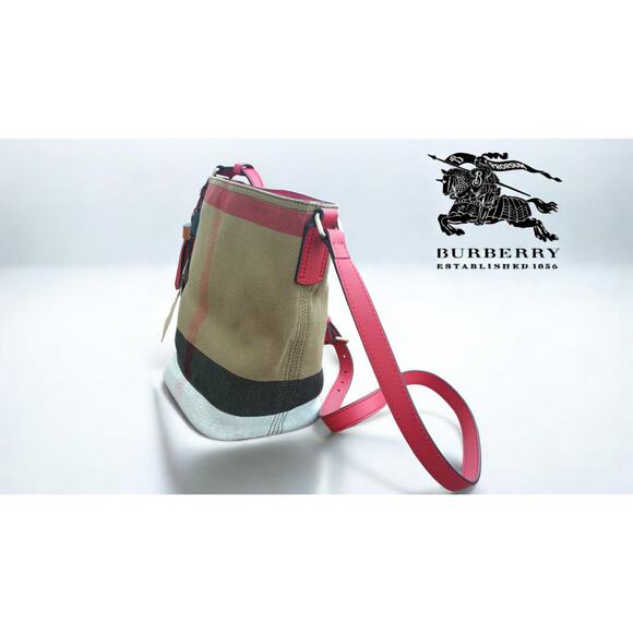 NWT Authentic Burberry Mini Ashby Crossbody Check Print Bag Red Leather Trim - Picture 2 of 8